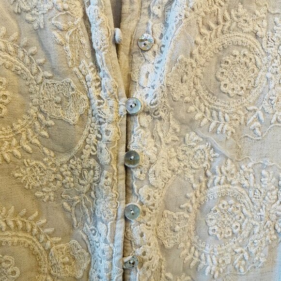 Soft Surroundings Beige Cream Embroidered Button Down Boho Neutral Tunic | XL - Picture 4 of 8